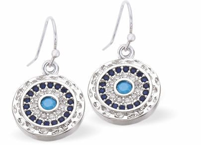 851 - Crystal Magical Circle Drop Earrings, Rhodium Plated