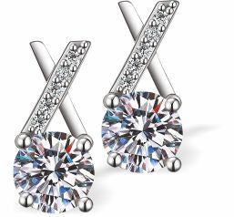 Crystal Encrusted Crossed Stud Earrings Rhodium Plated, hypoallergenic Hypoallergenic; Free from cadmium, lead and nickel 13mm in size