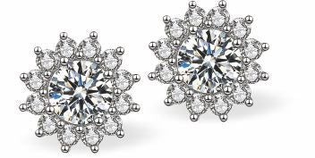 Sparkly Crystal Encrusted Sunflower Stud Earrings Rhodium Plated Colour: Crisp Clear Crystal 11mm in size Hypoallergenic; Free from cadmium, lead and nickel