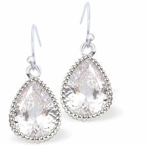 Small Teardrop Crystal Drop Earrings, Rhodium Plated Colour: Crisp Clear Crystal Rhodium Plated 11mm in size Hypoallergenic; Free from cadmium, lead and nickel 