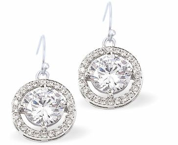 Crystal Encrusted Classic Round Drop Earrings Rhodium Plated, hypoallergenic Hypoallergenic; Free from cadmium, lead and nickel 15mm in size 