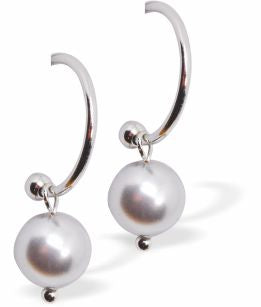 Pearl Half Hoop Drop Earrings Rhodium Plated, hypoallergenic Hypoallergenic; Free from cadmium, lead and nickel 27mm in size