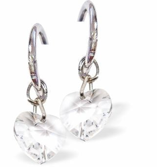 Clear Crystal Heart on Hoop Drop Earrings Rhodium Plated, hypoallergenic Hypoallergenic; Free from cadmium, lead and nickel 28mm in size 