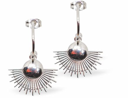 Exotic Fan Drop Earrings, Rhodium Plated Rhodium Plated, hypoallergenic Hypoallergenic; Free from cadmium, lead and nickel 30mm in size 