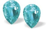 Austrian Crystal Pear Shape Stud Earrings in Aquamarine Blue with Sterling Silver Earwires