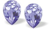 Austrian Crystal Pear Shape Stud Earrings in Provence Lavender Purple with Sterling Silver Earwires