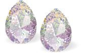 Austrian Crystal Pear Shape Stud Earrings in White Patina with Sterling Silver Earwires