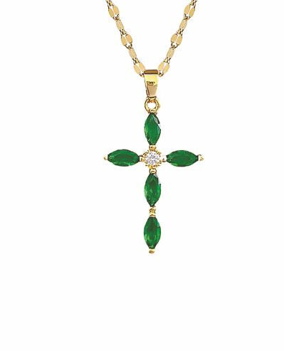 Delicate Green Cross Necklace 30mm in size Hypoallergenic: Nickel, Lead and Cadmium Free 