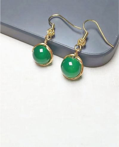 Green Agate Drop Earrings 15mm in size Hypoallergenic: Nickel, Lead and Cadmium Free 