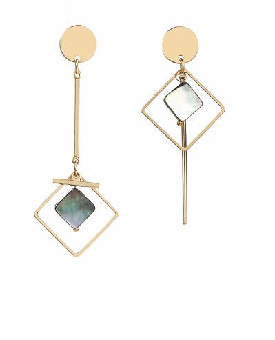 Rose Gold Coloured Shell Geometric Drop Earrings 75mm in size Hypoallergenic: Nickel, Lead and Cadmium Free 