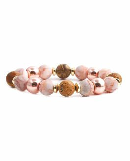Artisan Natural Stone Rose Gold and Pink Jasmine Stretch Bracelet Natural, Earthy Pinks in Colours Hypoallergenic: Nickel, Lead and Cadmium Free  