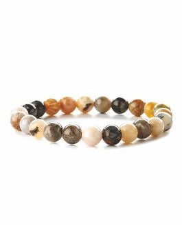 Artisan Natural Stone Bamboo Agate Stretch Bracelet Earthy Browns and Creams in Colour Hypoallergenic: Nickel, Lead and Cadmium Free  