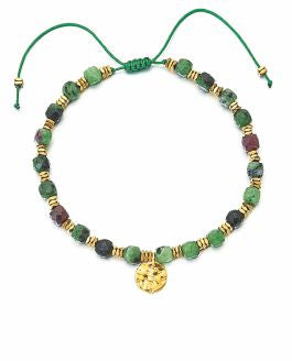 Artisan Natural Stone Beaded Pull String Bracelet Natural Greens in Colour Hypoallergenic: Nickel, Lead and Cadmium Free  