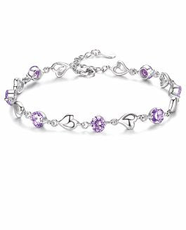 Sparkly Link Bracelet with Extension Violet Crystal and wild Heart Links 6cm in diameter Nickel Free, Hypoallergenic 