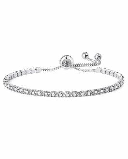 Sparkly Adjustable Bracelet Clear Crystal encrusted 6cm in diameter, rhodium plated Nickel Free, Hypoallergenic