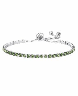 Sparkly Adjustable Bracelet, Rhodium Plated Peridot Green Multi Crystal 6cm in diameter, Rhodium Plated Nickel Free, Hypoallergenic