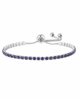 Sparkly Adjustable Bracelet, Rhodium Plated Sapphire Blue Multi Crystal 6cm in diameter, Rhodium Plated Nickel Free, Hypoallergenic