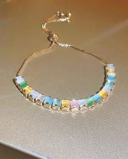 Adjustable Bracelet, Rhodium Plated Multi coloured crystals 6cm in diameter Nickel Free, Hypoallergenic