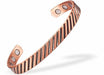 Magnetic Bracelet with tilted stripes imprint and 8 magnets Copper, Adjustable bangle Can combat joint pain and improve circulation Delivered in a soft, black, velveteen pouch