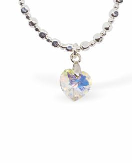 Stretch Charm Bracelet, Rhodium Plated Aurora Borealis Heart Charm 6cm diameter, stretch  Nickel, Lead and Cadmium Free, Hypoallergenic
