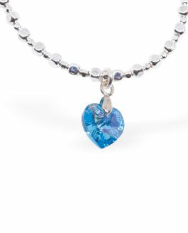 Stretch Charm Bracelet, Rhodium Plated Aquamarine blue Heart Charm 6cm diameter, stretch  Nickel, Lead and Cadmium Free, Hypoallergenic 
