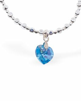 Stretch Charm Bracelet, Rhodium Plated Aquamarine blue Heart Charm 6cm diameter, stretch  Nickel, Lead and Cadmium Free, Hypoallergenic