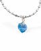 Stretch Charm Bracelet, Rhodium Plated Aquamarine blue Heart Charm 6cm diameter, stretch  Nickel, Lead and Cadmium Free, Hypoallergenic 