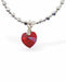 Stretch Charm Bracelet, Rhodium Plated Siam Red Crystal heart Charm 6cm in diameter Nickel Free, Hypoallergenic 