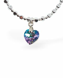 Stretch Charm Bracelet, Rhodium Plated Crystal Heart Charm in Vitrail Light 6cm in diameter Nickel Free, Hypoallergenic
