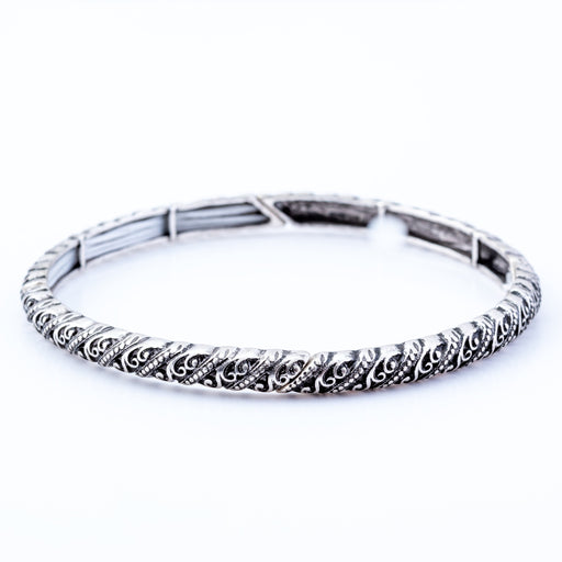 Stretch Antique Style Bracelet with Twist, Rhodium Plated