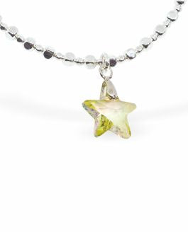 Stretch Charm Bracelet, Rhodium Plated Luminous Green Crystal Star Charm 6cm in diameter Nickel Free, Hypoallergenic