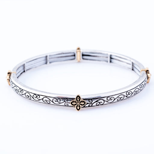 Silver Coloured Ornate Celtic Design Stretch Bracelet, Rhodium Plated