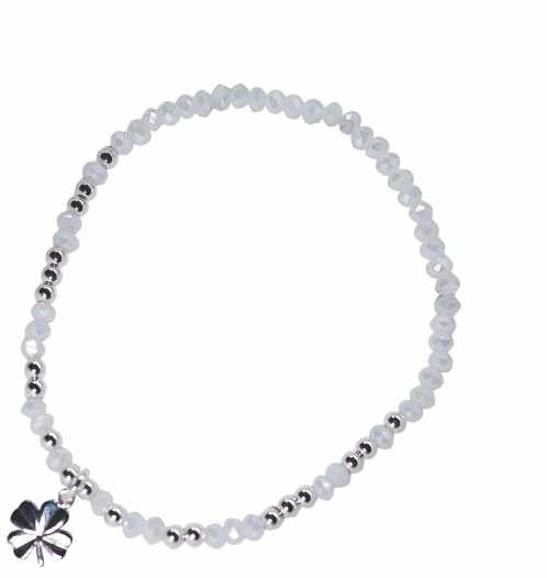 Silver Coloured Stretch Charm Bracelet, Rhodium Plated, with Lucky Clover Charm