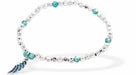 Stretch Charm Bracelet, Rhodium Plated, with Angel Wing Charm and Turquoise Embellishment