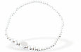 Silver Coloured Stretch, Slip On Bracelet, Rhodium Plated with Oval and Mixed Beads with Central Heart
