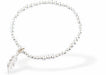 Silver Coloured Stretch, Beaded, Slip On Bracelet, Rhodium Plated with Feather Charm