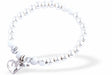 Silver Coloured Stretch, Beaded, Slip On Charm Bracelet, Rhodium Plated with Heart Charm and Mixed Beads