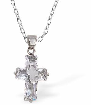 Austrian Crystal Cross Necklace Glitzy Crystal, 15mm in size Choice of Stainless Steel or Sterling Silver Chains Hypoallergenic: Nickel, Lead and Cadmium Free 