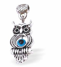 Silver Coloured Owl Necklace with Devil's Eye 20mm in size Choice of 18" Stainless Steel or Sterling Silver Chains Hypoallergenic; Free from cadmium, lead and nickel 