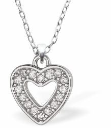 Austrian Crystalized Delicate Heart Necklace 10mm in size Choice of 18" Stainless Steel or Sterling Silver Chains Hypoallergenic: Lead, nickel and cadmium free