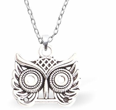 Silver Coloured Owl Mask Necklace 20mm in size Choice of 18" Stainless Steel or Sterling Silver Chains Hypoallergenic; Free from cadmium, lead and nickel 