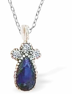 Austrian Crystal Sapphire Blue Teardrop Necklace 17mm in size Choice of 18" Stainless Steel or Sterling Silver Chains Hypoallergenic: Lead, nickel and cadmium free 