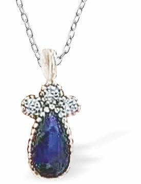 Austrian Crystal Sapphire Blue Teardrop Necklace 17mm in size Choice of 18" Stainless Steel or Sterling Silver Chains Hypoallergenic: Lead, nickel and cadmium free