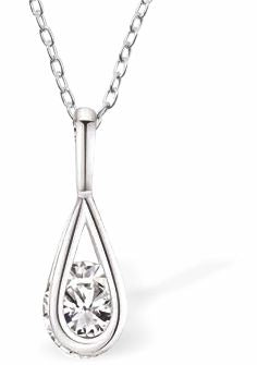 Silver Coloured Delicate Teardrop Necklace with Crystal 9mm in size Choice of 18" Stainless Steel or Sterling Silver Chains Hypoallergenic; Free from cadmium, lead and nickel 