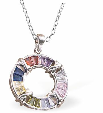 Austrian Crystal Hollow Round Necklace Multi Coloured Crystal 26mm in size Choice of 18" Stainless Steel or Sterling Silver Chains