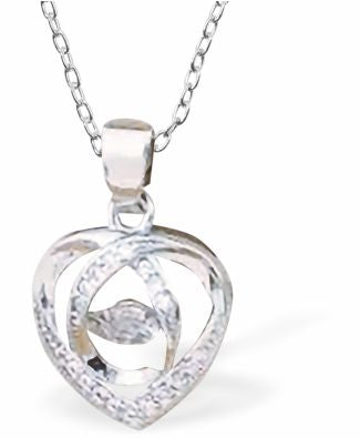 Silver Coloured Heart encircled Dancing Crystal Necklace 20mm in size Choice of 18" Stainless Steel or Sterling Silver Chains Hypoallergenic; Free from cadmium, lead and nickel