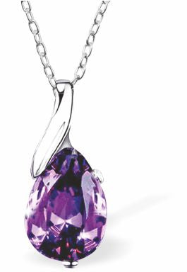 Austrian Crystal Tanzanite Purple Teardrop Necklace 20mm in size Choice of 18" Stainless Steel or Sterling Silver Chains Hypoallergenic: Lead, nickel and cadmium free 