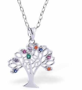 Tree of Life Necklace with Multi Coloured Leaves 25mm in size Choice of 18" Stainless Steel or Sterling Silver Chain Hypoallergenic; Free from cadmium, lead and nickel 