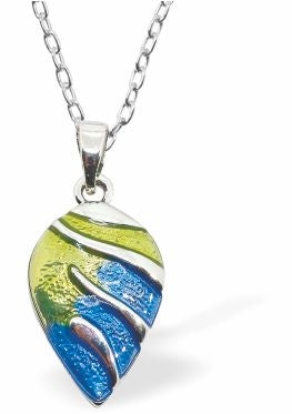 Exotic Blue and Green Droplet Necklace 25mm in size 18" Stainless Steel 
