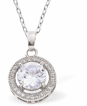 Crystal Encrusted Hollow Round Necklace Rhodium Plated, hypoallergenic Hypoallergenic; Free from cadmium, lead and nickel 16mm in size Choice of 18" Stainless Steel or Sterling Silver Chain